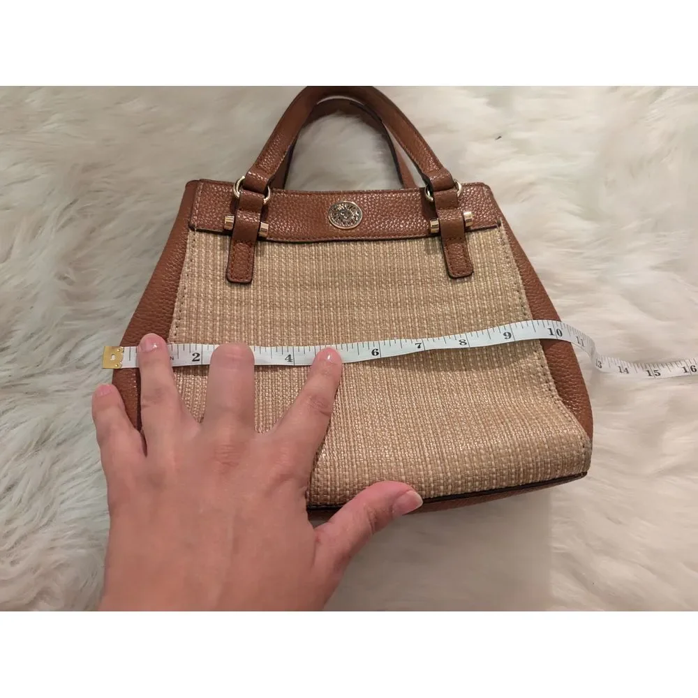 Elegant‎ Anne Klein Two-Tone Woven Handbag with Leather Trim and Gold Accents